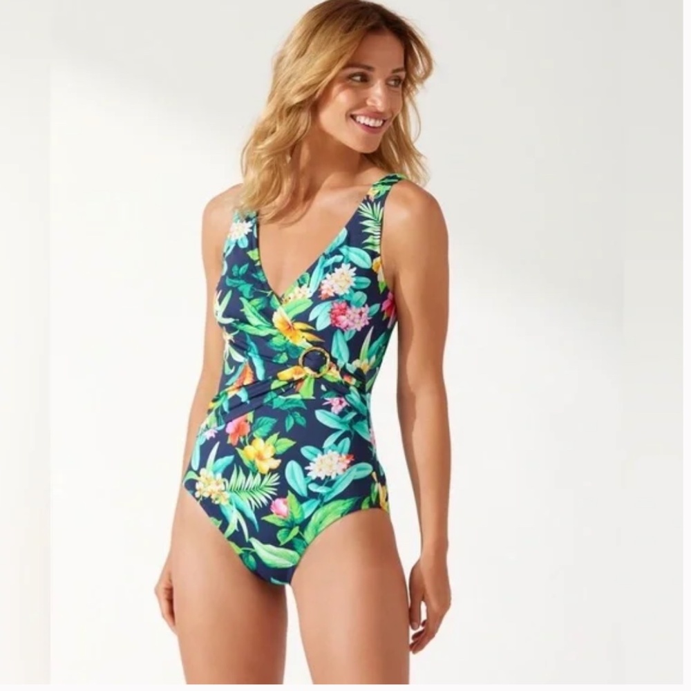 Tommy Bahama Tropi-Calling Clara Wrap One-Piece Swimsuit Size 4